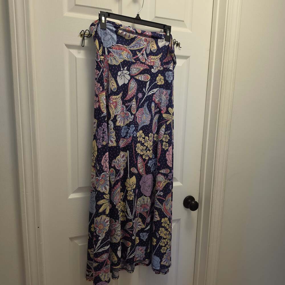Lularoe XL Navy and Multicolor Floral Paisley Maxi Skirt